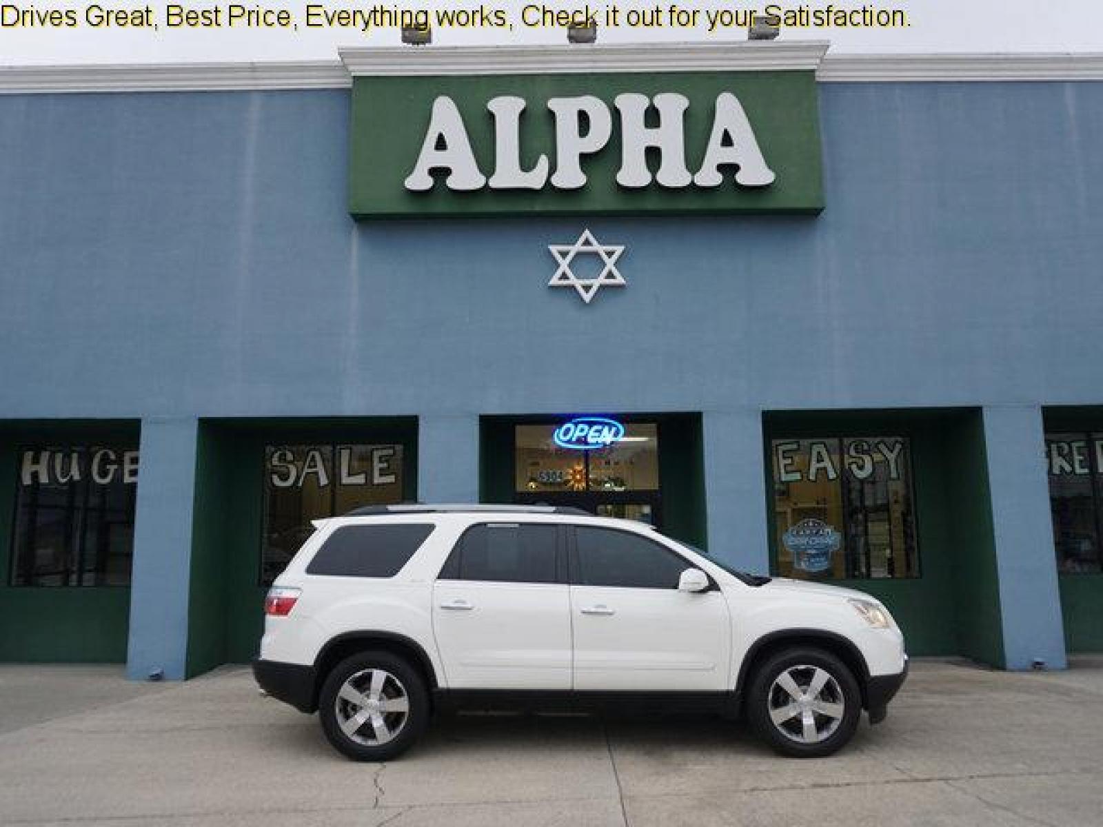 2012 White GMC Acadia (1GKKRRED7CJ) with an 3.6L V6 engine, Automatic transmission, located at 6904 Johnston St., Lafayette, LA, 70503, (337) 988-1960, 30.143589, -92.100601 - Prices are subject to change as improvements done by the service dept. Prices are for Cash sales only, Plus TTL. This Vehicle is Serviced well and Warranties Available too. Easy Financing. Drives Great and everything works. Price subject to change as improvements done by the service dept. Easy CR - Photo #0