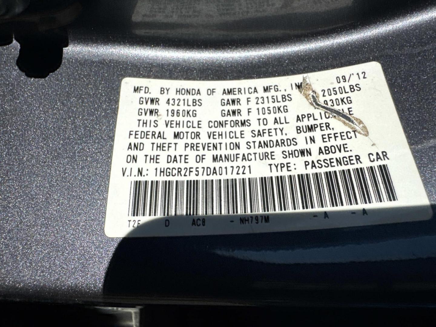 2013 Grey /Black Honda Accord 4dr I4 CVT Sport (1HGCR2F57DA) with an 2.4L 4Cyl engine, CVT transmission, located at 6904 Johnston St., Lafayette, LA, 70503, (337) 988-1960, 30.143589, -92.100601 - Photo#32