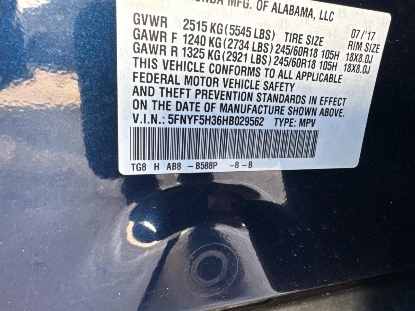 2017 Obsidian Blue Pearl /Beige Honda Pilot EX 2WD (5FNYF5H36HB) with an 3.5L V6 engine, Automatic transmission, located at 6904 Johnston St., Lafayette, LA, 70503, (337) 988-1960, 30.143589, -92.100601 - Photo#33
