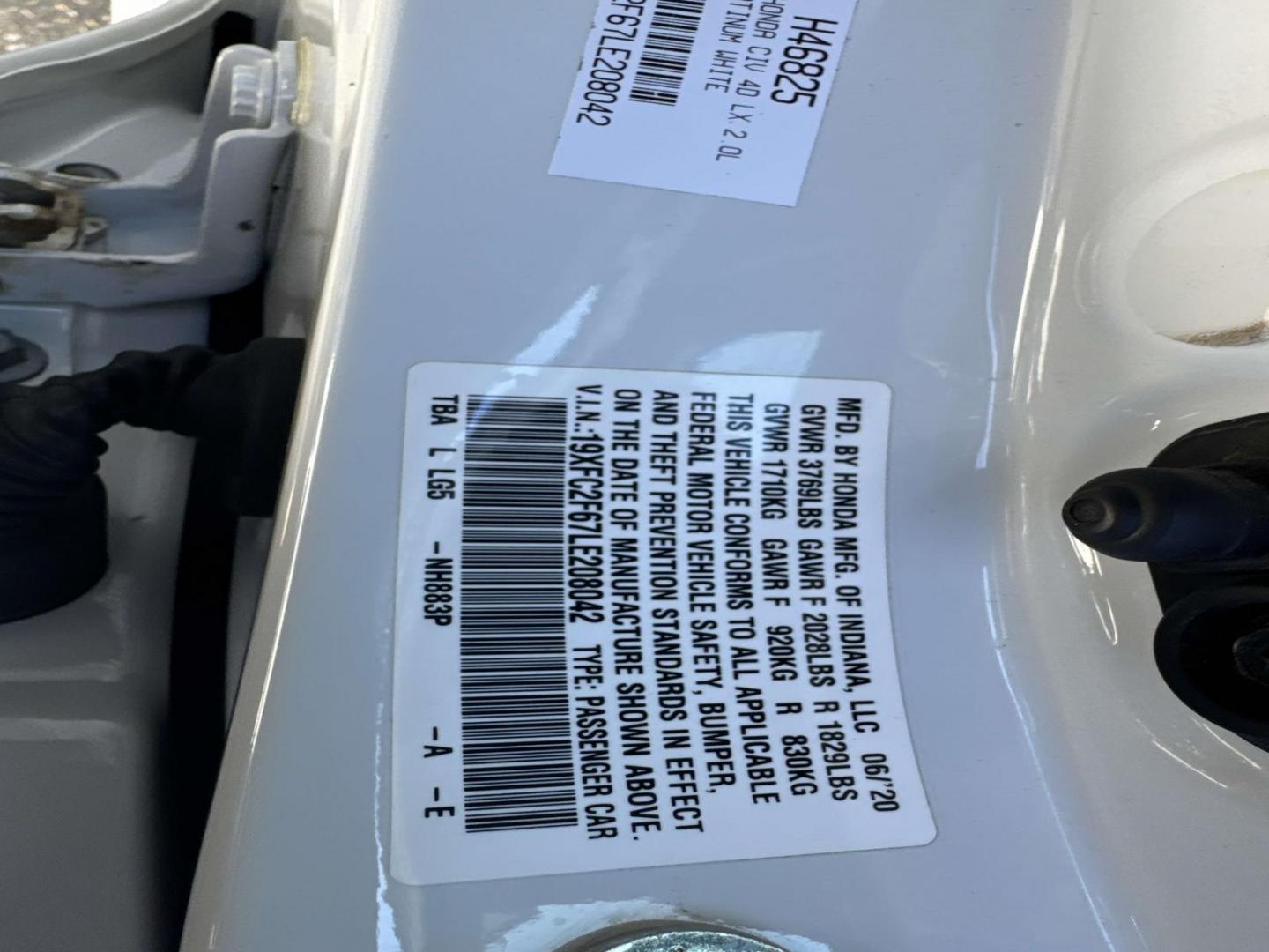 2020 White /Black Honda Civic LX CVT (19XFC2F67LE) with an 2.0L 4Cyl engine, CVT transmission, located at 6904 Johnston St., Lafayette, LA, 70503, (337) 988-1960, 30.143589, -92.100601 - Photo#33