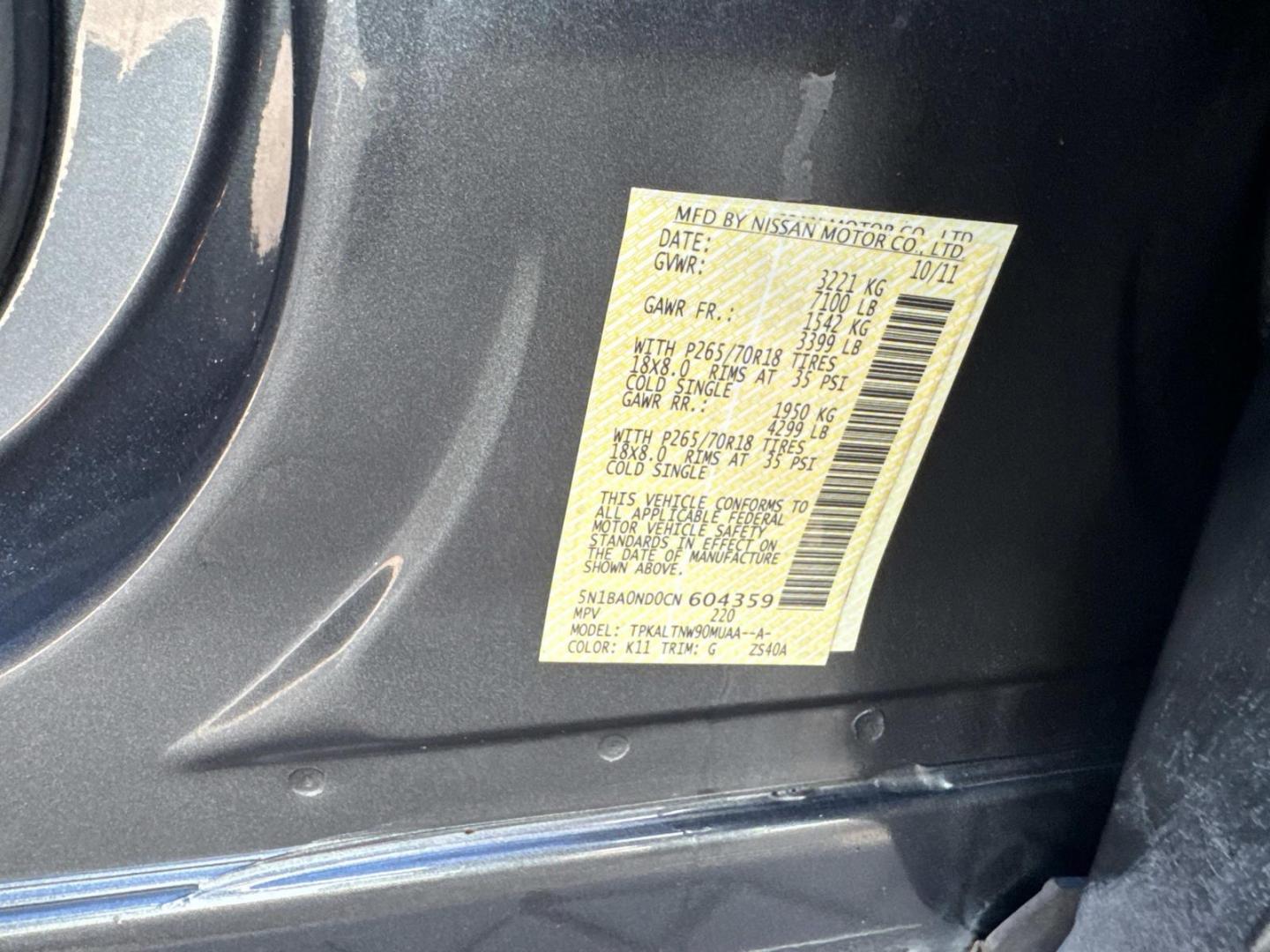 2012 Lakeshore Slate Metallic /Black Nissan Armada 2WD 4dr SV (5N1BA0ND0CN) , N/A transmission, located at 6904 Johnston St., Lafayette, LA, 70503, (337) 988-1960, 30.143589, -92.100601 - Photo#23
