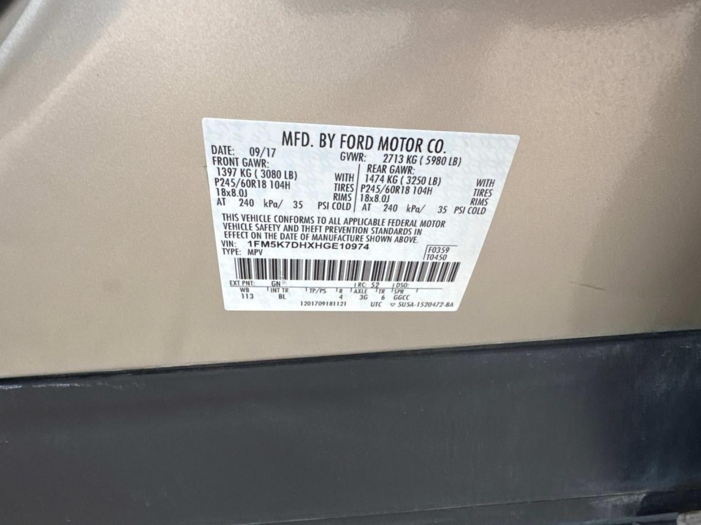 2017 Gold /Medium Light Camel Ford Explorer XLT FWD (1FM5K7DHXHG) , Automatic transmission, located at 6904 Johnston St., Lafayette, LA, 70503, (337) 988-1960, 30.143589, -92.100601 - Photo#22