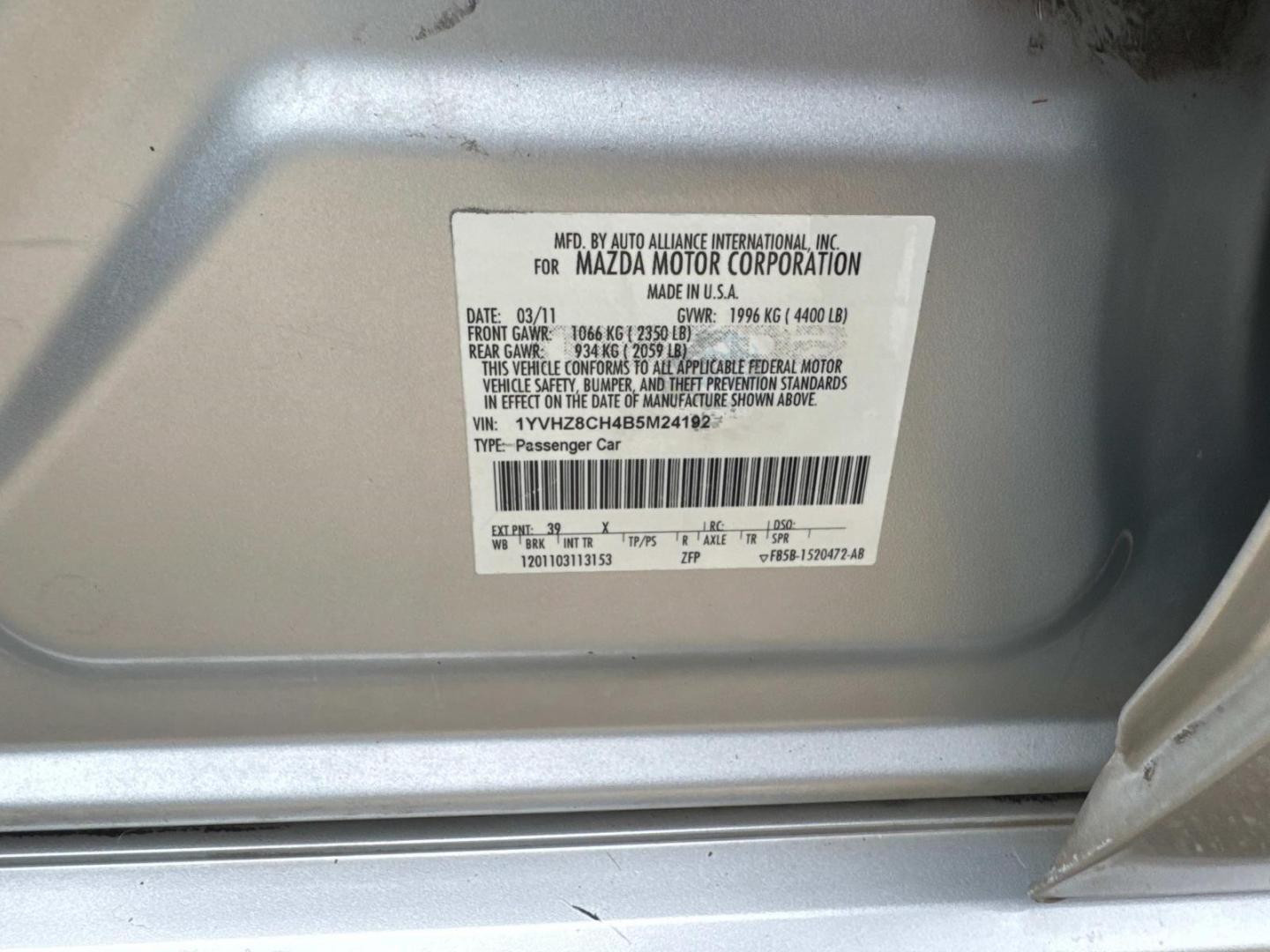 2011 Silver /Black Mazda MAZDA6 4dr Sdn Auto i Grand Touring (1YVHZ8CH4B5) , N/A transmission, located at 6904 Johnston St., Lafayette, LA, 70503, (337) 988-1960, 30.143589, -92.100601 - Photo#26