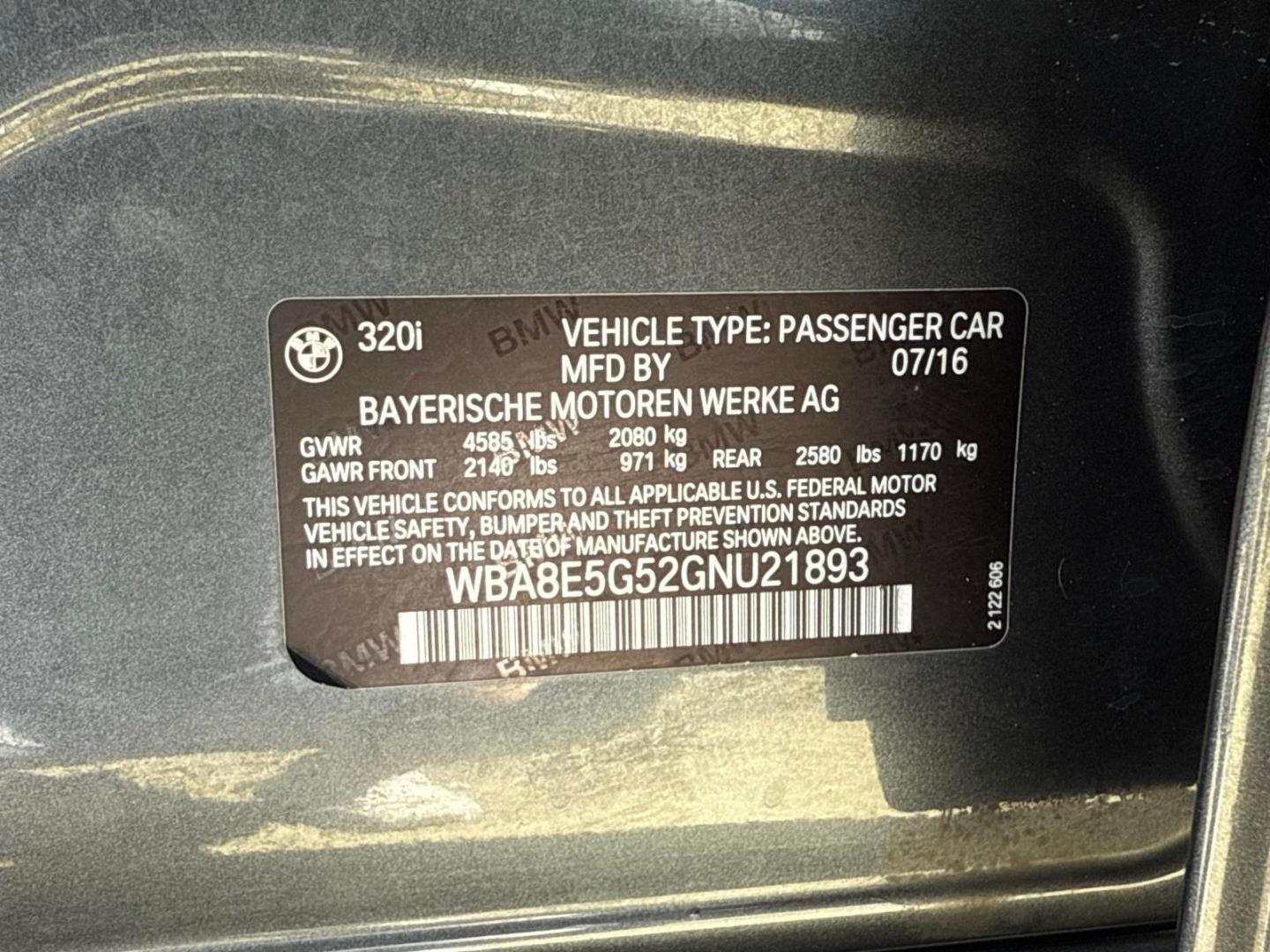 2016 Mineral Gray Metallic /Black BMW 3 Series 4dr Sdn 320i xDrive AWD South Africa (WBA8E5G52GN) , Automatic transmission, located at 6904 Johnston St., Lafayette, LA, 70503, (337) 988-1960, 30.143589, -92.100601 - Photo#17