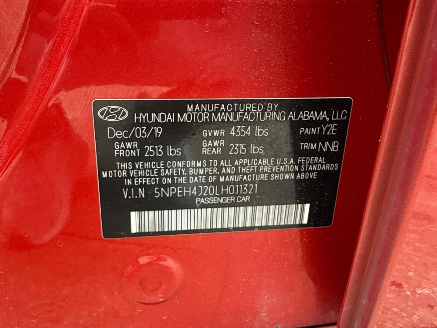 2020 Calypso Red /Black Hyundai Sonata Limited 1.6T (5NPEH4J20LH) , Automatic transmission, located at 6904 Johnston St., Lafayette, LA, 70503, (337) 988-1960, 30.143589, -92.100601 - Photo#18