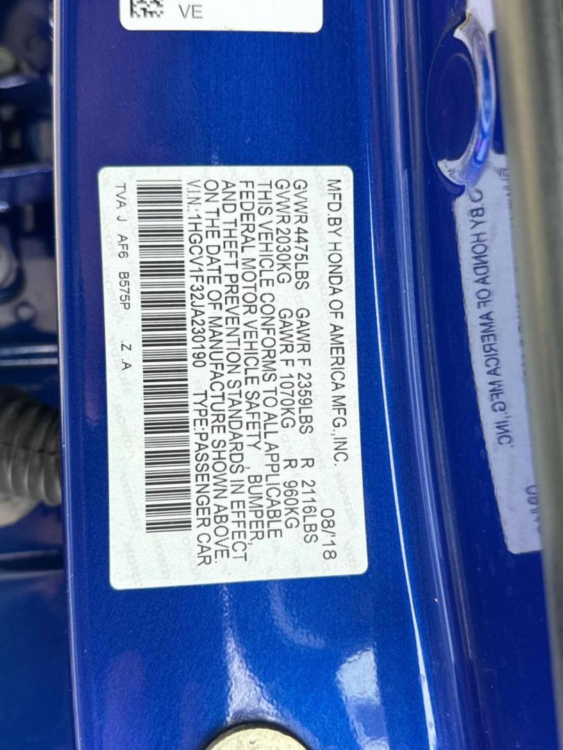 2018 Blue /Black Honda Accord Sedan Sport 1.5T CVT (1HGCV1F32JA) , Automatic transmission, located at 6904 Johnston St., Lafayette, LA, 70503, (337) 988-1960, 30.143589, -92.100601 - Photo#28