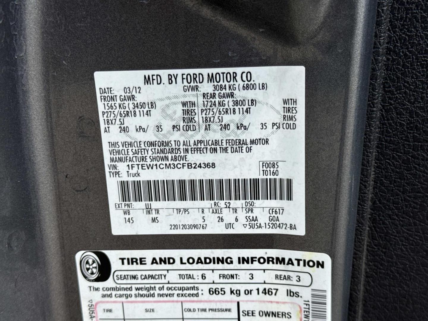 2012 Gray /Steel Gray Ford F-150 2WD SuperCrew 145 XL (1FTEW1CM3CF) , Automatic transmission, located at 6904 Johnston St., Lafayette, LA, 70503, (337) 988-1960, 30.143589, -92.100601- Photo#26