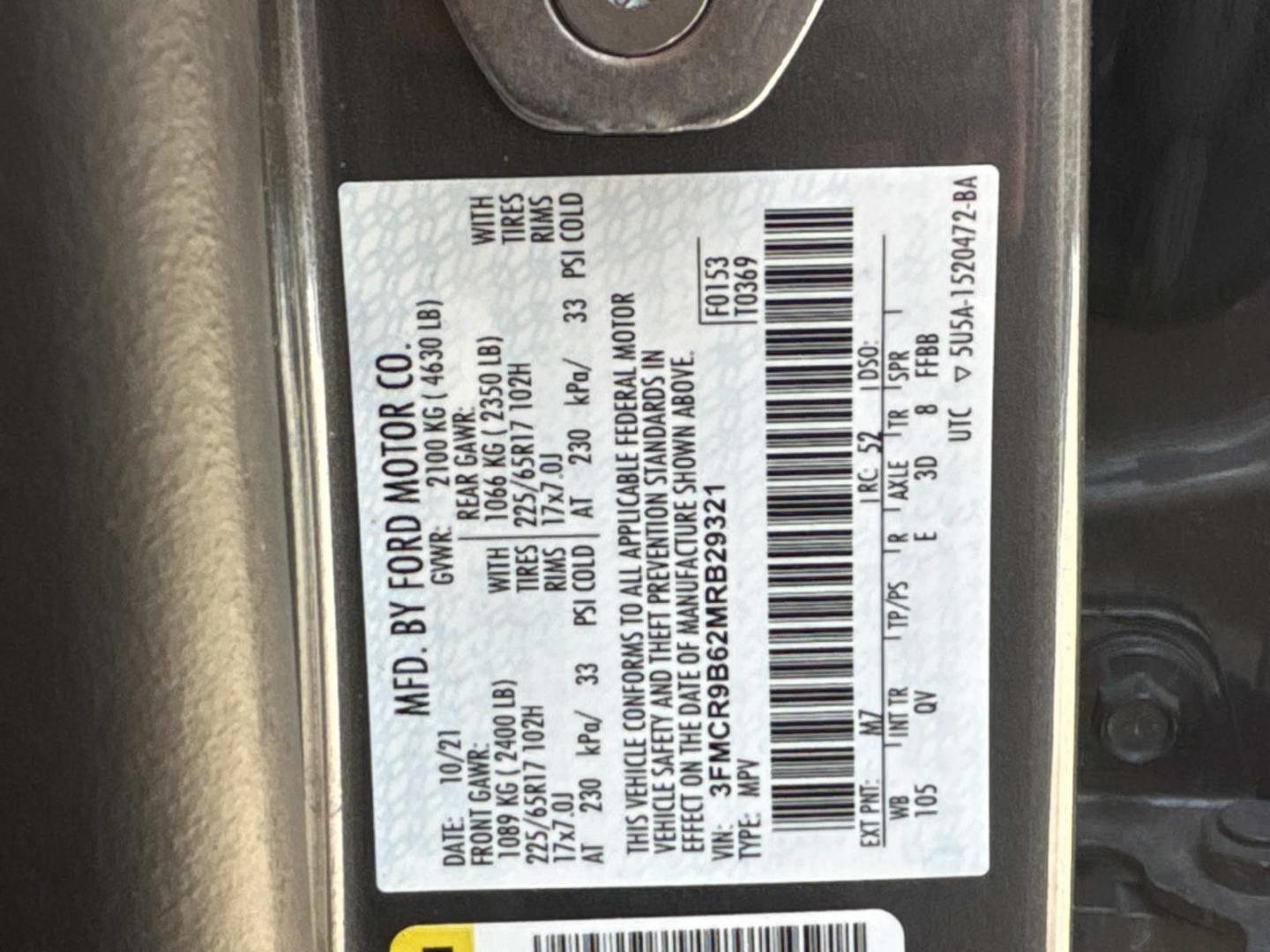 2021 Gray /Ebony Ford Bronco Sport Big Bend 4x4 (3FMCR9B62MR) , Automatic transmission, located at 6904 Johnston St., Lafayette, LA, 70503, (337) 988-1960, 30.143589, -92.100601- Photo#29